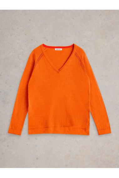 White Stuff Womens NARIA LINEN BLEND JUMPER  in BRT_ORANGE Art WS443038