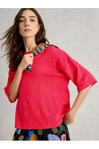 White Stuff Womens KATE LINEN BLEND TEE  in BRT_PINK Art WS443679