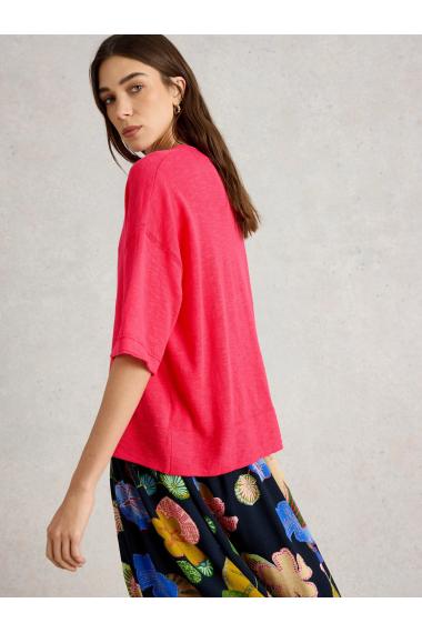White Stuff Womens KATE LINEN BLEND TEE  in BRT_PINK Art WS443679