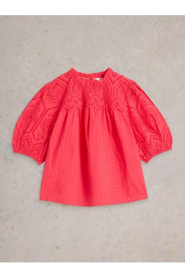 White Stuff Womens Lexi Cotton Broderie Top  in BRT_PINK Art WS443455