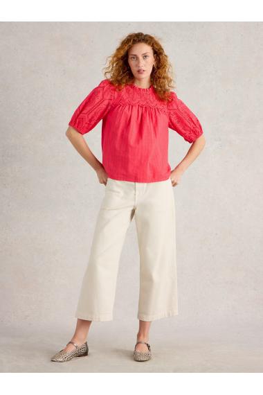 White Stuff Womens Lexi Cotton Broderie Top  in BRT_PINK Art WS443455
