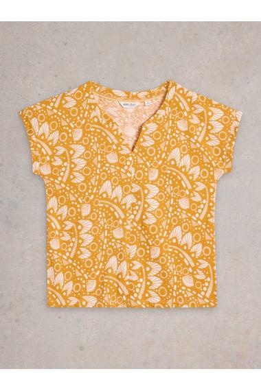 White Stuff Womens NELLY NOTCH NECK TEE  in CHART_PR Art WS443000