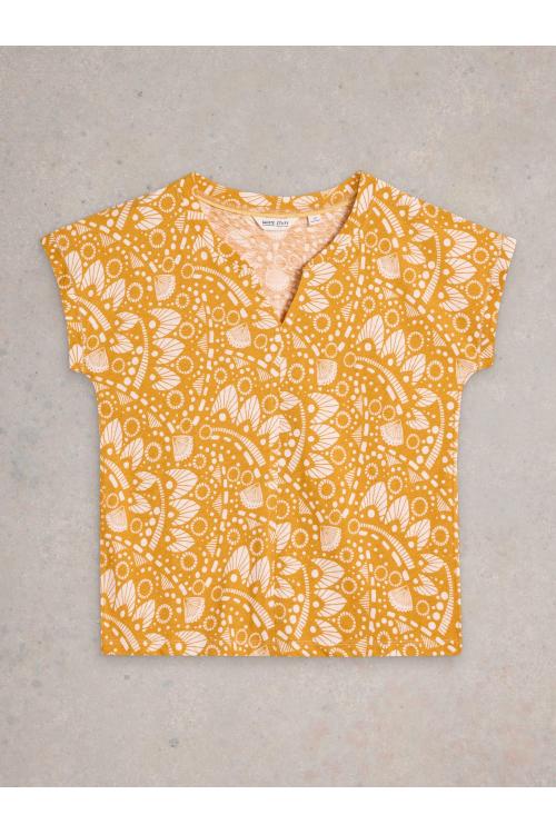 White Stuff Womens NELLY NOTCH NECK TEE  in CHART_PR Art WS443000