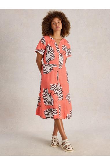 White Stuff Womens Iris Linen Dress  in CORAL_PR Art WS443519