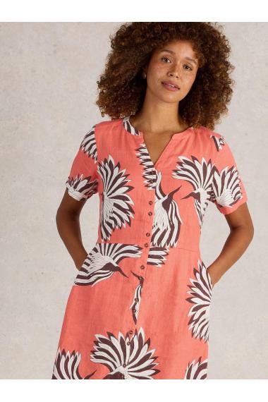 White Stuff Womens Iris Linen Dress  in CORAL_PR Art WS443519