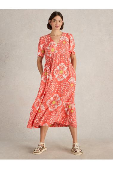 White Stuff Womens Lucy Midi Dress  in CORAL_PR Art WS443521