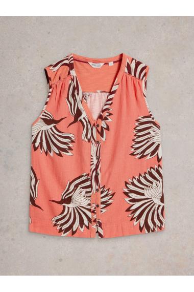 White Stuff Womens DELILAH BUTTON TOP  in CORAL_PR Art WS442988