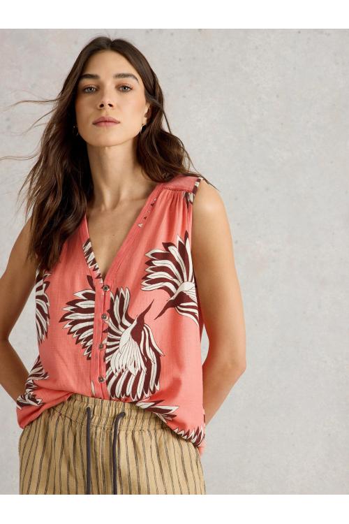 White Stuff Womens DELILAH BUTTON TOP  in CORAL_PR Art WS442988
