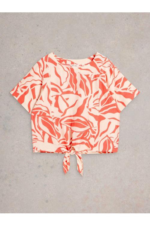 White Stuff Womens SARA TIE HEM TOP  in CORAL_PR Art WS443714