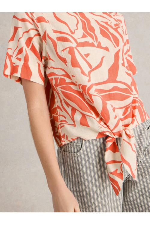 White Stuff Womens SARA TIE HEM TOP  in CORAL_PR Art WS443714