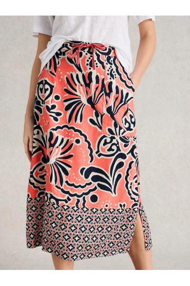 White Stuff Womens Elle Linen Blend Skirt  in CORAL_PR Art WS442703