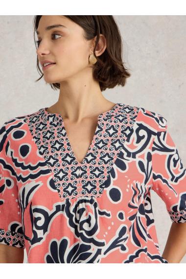 White Stuff Womens Ash Linen Blend Top  in CORAL_PR Art WS442784