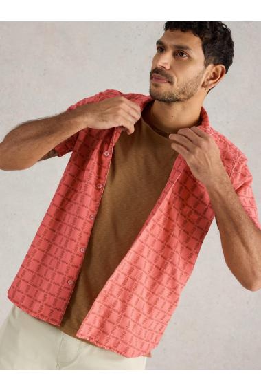 White Stuff Mens SS Overdye Check Shirt  in DEEP_PINK Art WS443542