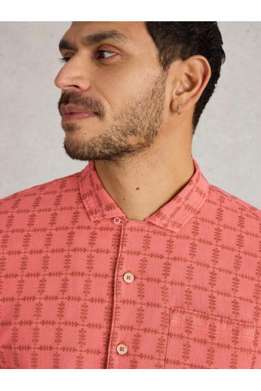 White Stuff Mens SS Overdye Check Shirt  in DEEP_PINK Art WS443542