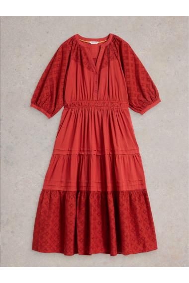 White Stuff Womens Willow Broderie Dress  in DK_RED Art WS443529