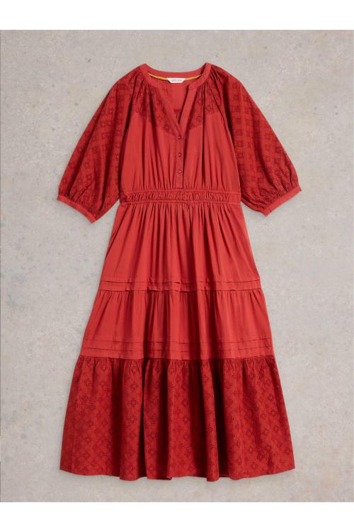 White Stuff Womens Willow Broderie Dress  in DK_RED Art WS443529