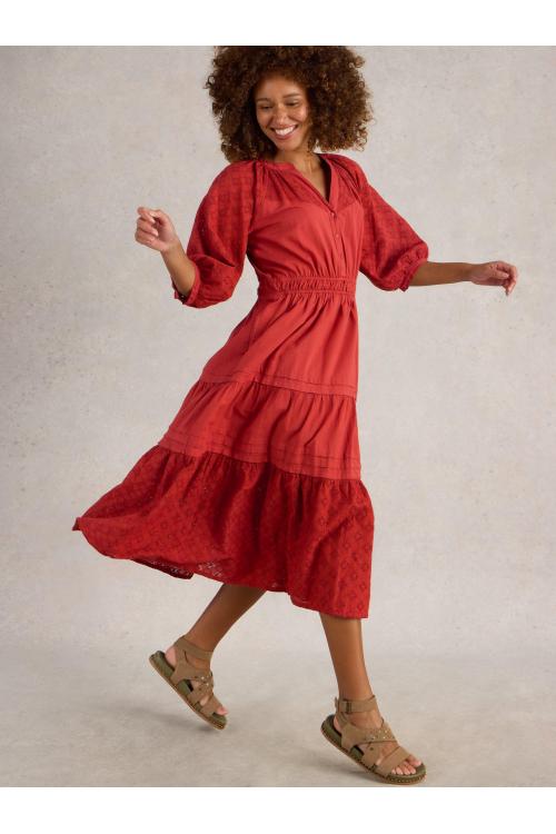 White Stuff Womens Willow Broderie Dress  in DK_RED Art WS443529