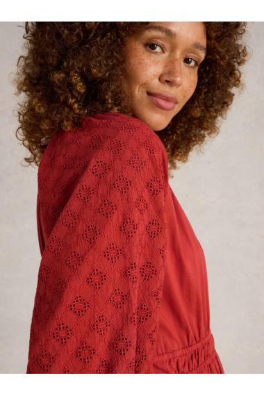 White Stuff Womens Willow Broderie Dress  in DK_RED Art WS443529