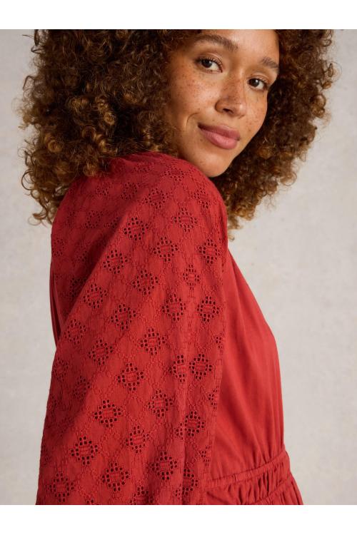 White Stuff Womens Willow Broderie Dress  in DK_RED Art WS443529