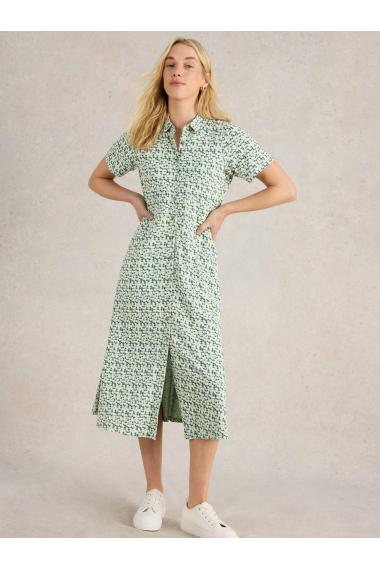 White Stuff Womens Rua Jersey Shirt Dress  in GREEN_MLT Art WS443078