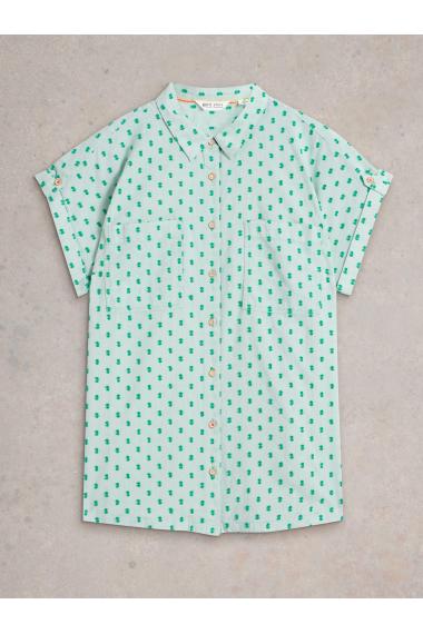 White Stuff Womens Ellie Organic Cotton Shirt  in GREEN_MLT Art WS443450