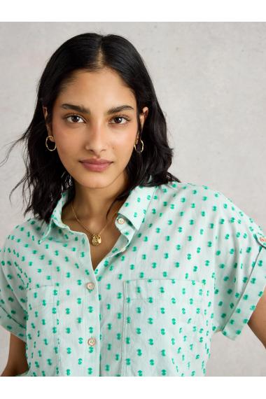 White Stuff Womens Ellie Organic Cotton Shirt  in GREEN_MLT Art WS443450