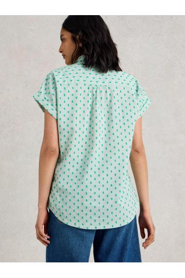 White Stuff Womens Ellie Organic Cotton Shirt  in GREEN_MLT Art WS443450