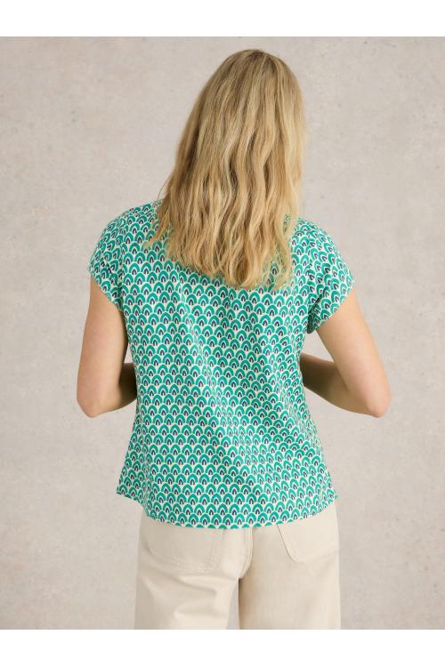 White Stuff Womens Rae Organic Cotton Top  in GREEN_PR Art WS443457