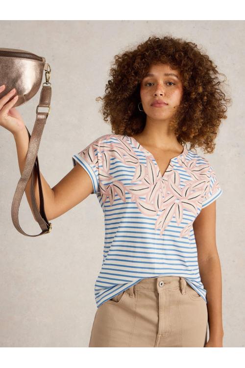 White Stuff Womens NELLY NOTCH NECK TEE  in IVORY_MLT Art WS443000