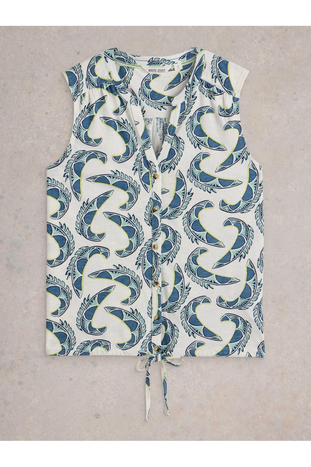 White Stuff Womens TULIP SLEEVELESS SHIRT  in IVORY_PR Art WS442998