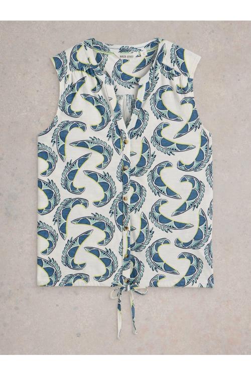White Stuff Womens TULIP SLEEVELESS SHIRT  in IVORY_PR Art WS442998