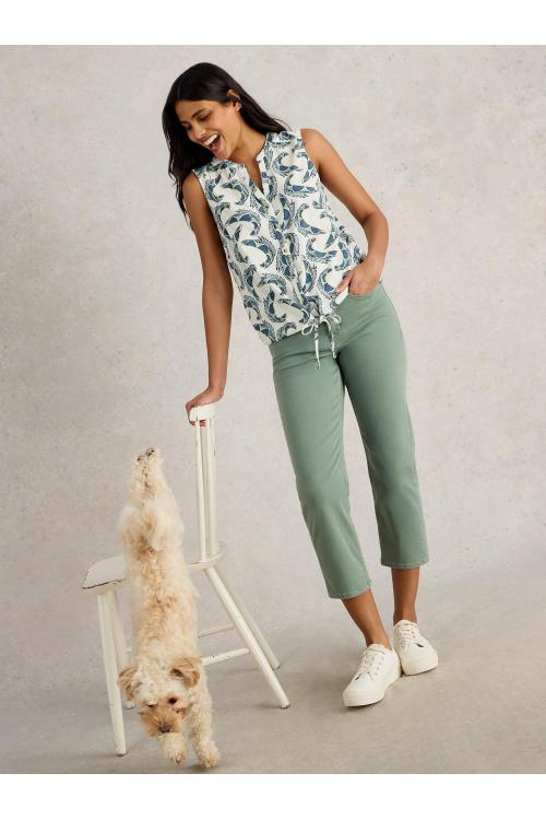 White Stuff Womens TULIP SLEEVELESS SHIRT  in IVORY_PR Art WS442998