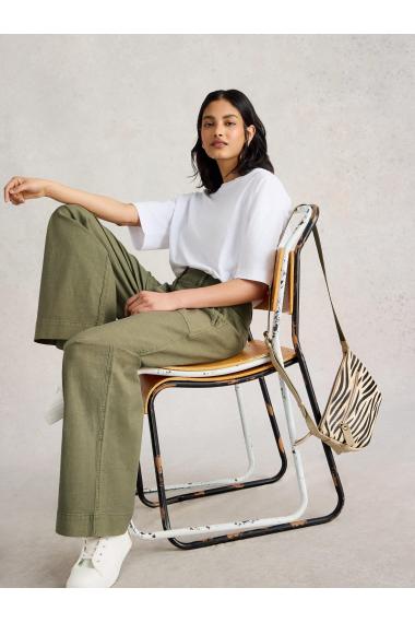 White Stuff Womens Twister Chino Wide Leg Trouser  in KHAKI_GRN Art WS443293