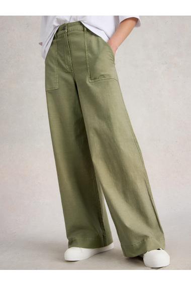 White Stuff Womens Twister Chino Wide Leg Trouser  in KHAKI_GRN Art WS443293