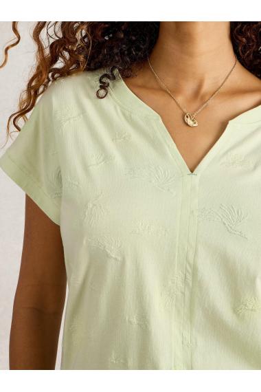 White Stuff Womens NELLY NOTCH EMBROIDERED TEE  in LGT_GREEN Art WS443694