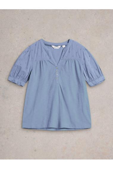 White Stuff Womens ELLIE BRODERIE TOP  in MID_BLUE Art WS443682
