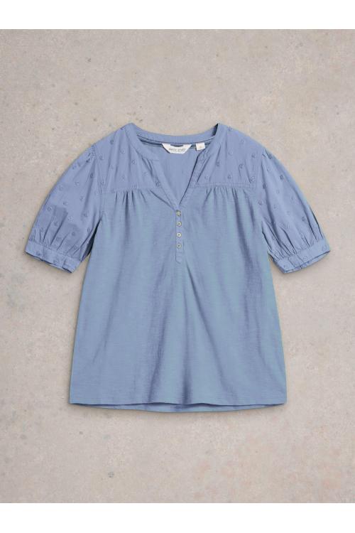 White Stuff Womens ELLIE BRODERIE TOP  in MID_BLUE Art WS443682