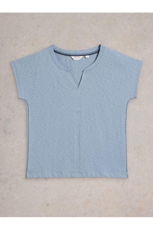 White Stuff Womens NELLY NOTCH NECK TEE  in MID_BLUE Art WS443000