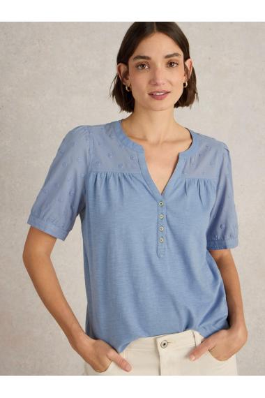 White Stuff Womens ELLIE BRODERIE TOP  in MID_BLUE Art WS443682