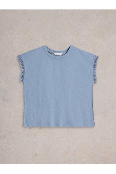 White Stuff Womens CLAUDIA TRIM TEE  in MID_BLUE Art WS443717