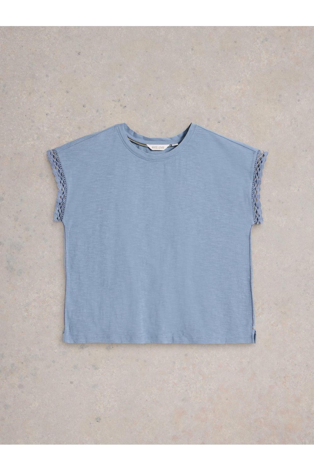 White Stuff Womens CLAUDIA TRIM TEE  in MID_BLUE Art WS443717