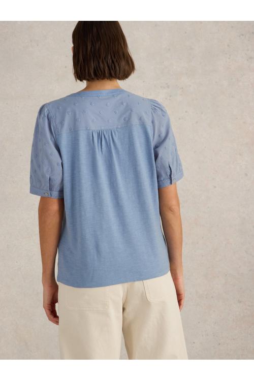 White Stuff Womens ELLIE BRODERIE TOP  in MID_BLUE Art WS443682