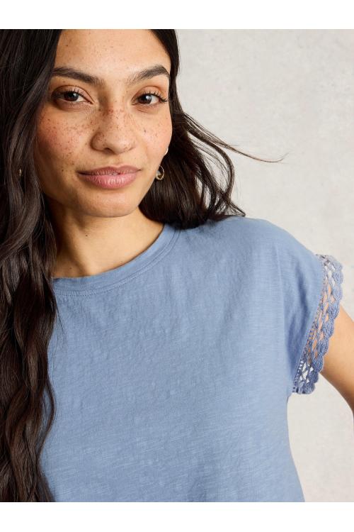 White Stuff Womens CLAUDIA TRIM TEE  in MID_BLUE Art WS443717