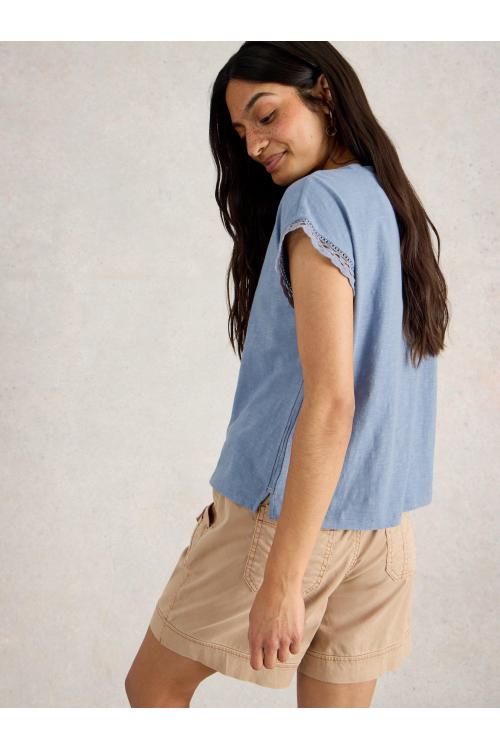White Stuff Womens CLAUDIA TRIM TEE  in MID_BLUE Art WS443717