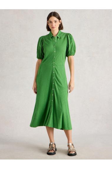 White Stuff Womens Rua Broderie Shirt Dress  in MID_GREEN Art WS443533