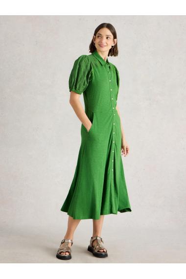 White Stuff Womens Rua Broderie Shirt Dress  in MID_GREEN Art WS443533