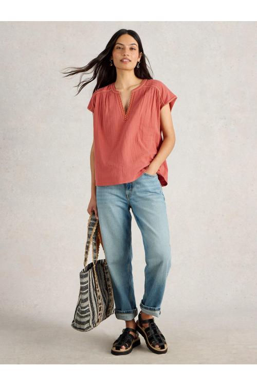 White Stuff Womens FRAN MIX TOP  in MID_ORANGE Art WS443700