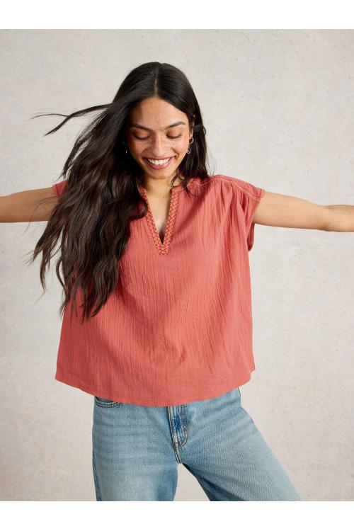 White Stuff Womens FRAN MIX TOP  in MID_ORANGE Art WS443700