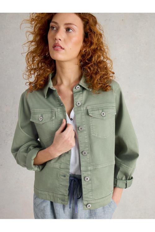 White Stuff Womens Camille Denim Jacket  in MID_GREEN Art WS442699