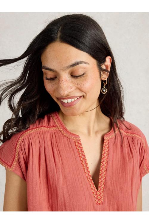 White Stuff Womens FRAN MIX TOP  in MID_ORANGE Art WS443700